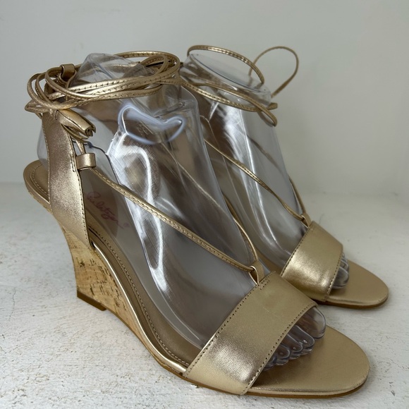 Lilly Pulitzer Gold Strappy Wedges NWOT - Picture 3 of 9